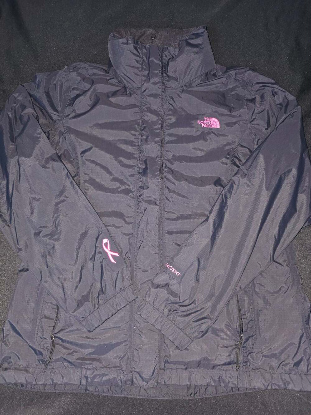The North Face HyVent Black Rain Jacket with Pink Ribbon